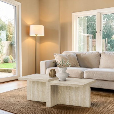 Modern and Contemporary Rectangular Travertine Stone-look Laminate 2 Tier Coffee Table