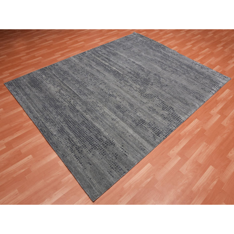 Tapis oriental gris en soie noué à la main 8 pi 0 po x 10 pi 1 po - MOA10275179