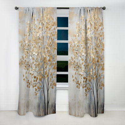 Coverton Minimalism Gold And Blue Trees Scene - Trees Curtain - Velvet Room Darkening - 1 Panel
