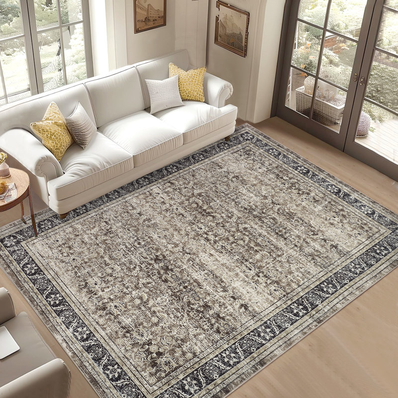 Machine Washable Rug Oriental Style Area Rug Vintage Design Rug Durable Floor Carpet Easy-Cleaning Rug, Rectangle 10' x 13'