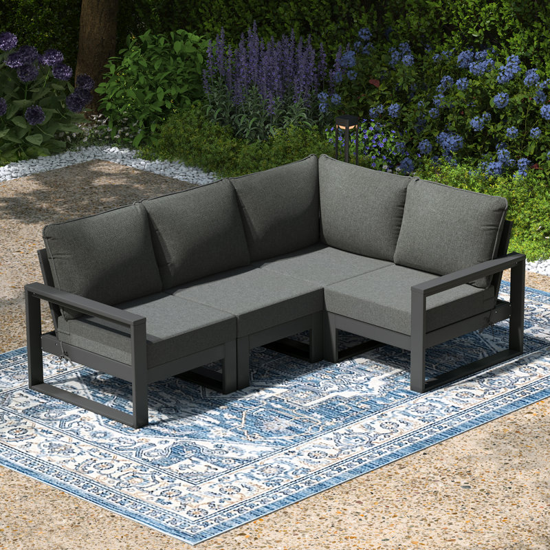 Patio 4-Piece Deep Seating Set With Frame, Gray, Gray