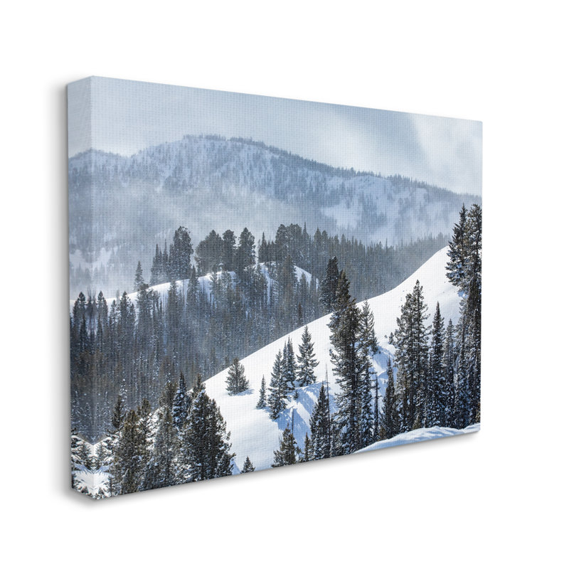 «Quiet Snowy Mountain Slopes Scattered Fir Trees» par Steve Smith - reproduction d'art sur toile tendue