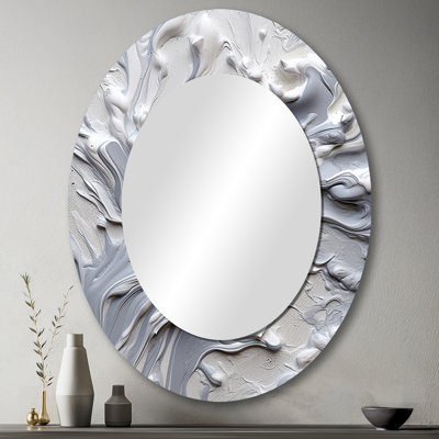Gris et crème Harmony In Chaos II - Grand miroir mural ovale sur métal