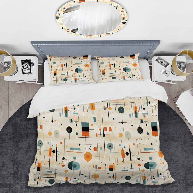 Ensemble de housse de couette géométrique bleu sarcelle et orange Mid Century
