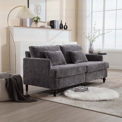 Mid Century Modern Chenille Fabric Loveseat Sofa, Comfortable 2-Seat Upholstered Couch for Living Room and Bedroom with Brown Wood Feet