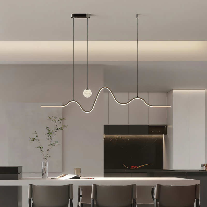 Kameika 2 - Light Dimmable Black LED Linear Kitchen Island Pendant with Remote Control Included