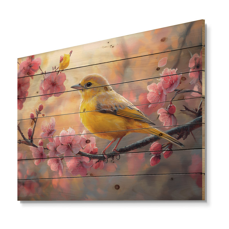 Songbird In Melody Spring Tree III - Décoration murale en bois d'oiseau - sur bois de pin naturel, H 10 po x l 20 po