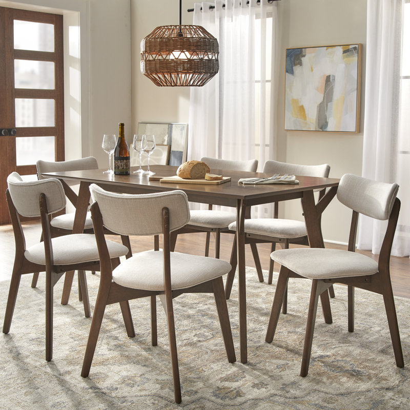 Ensemble de salle à manger Colella, 7 pièces : table, 6 chaises, Beige