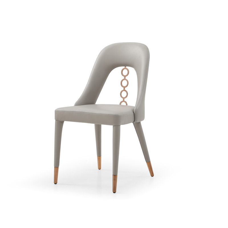 Yureli 19'' H Faux Leather Upholstered Side Chair, Gray, Gold