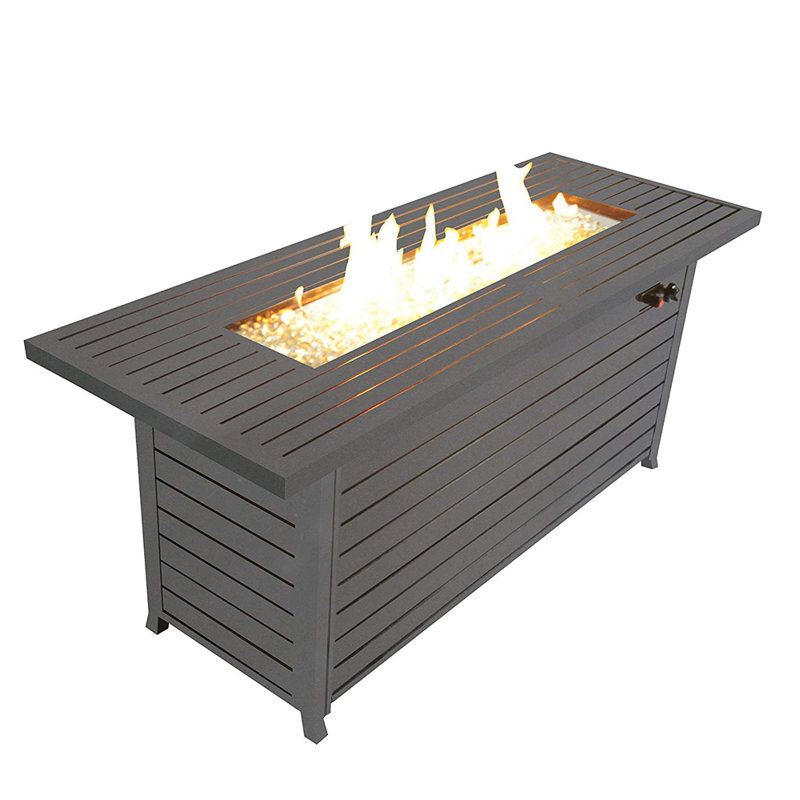 Goldstein Rectangle Aluminum Propane Fire Pit Table with Hidden Fuel Tank, Mocha