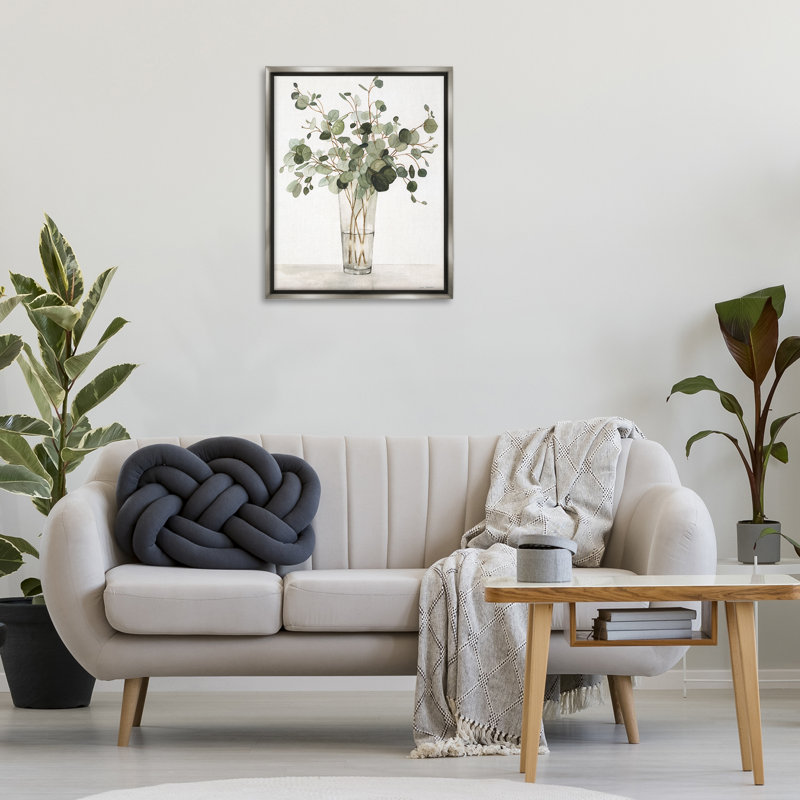 «Eucalyptus Herbs in Glass», art mural par Carol Robinson, Cadre flottant gris lustré, H 31 po x l 25 po