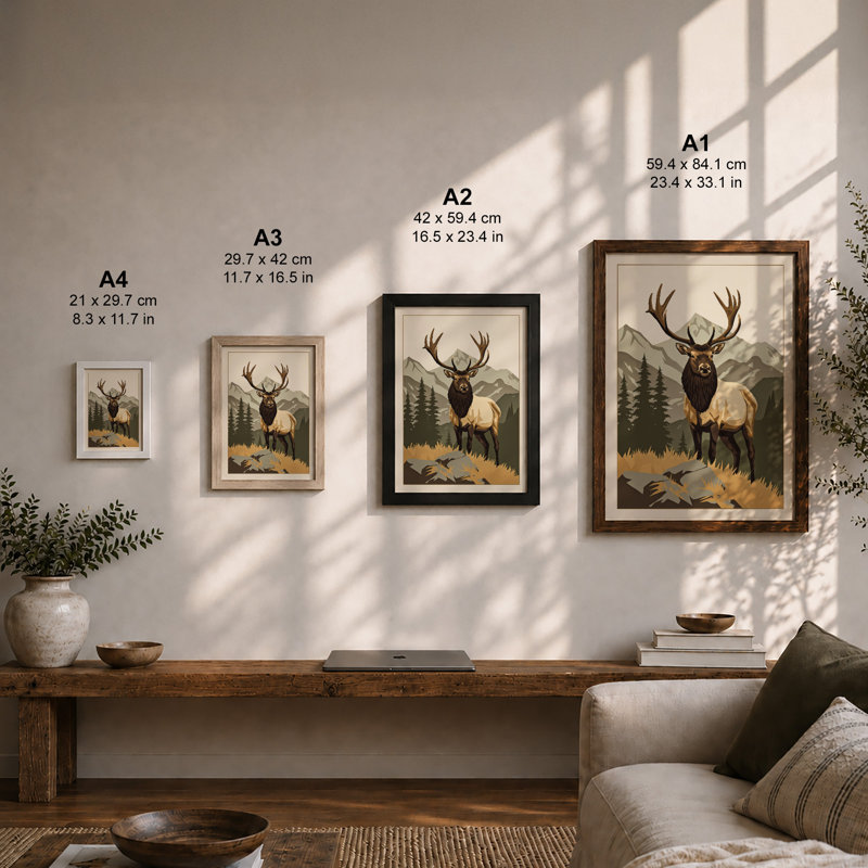 Dignified Elk Rustic - Framed Print, A4 - 29.7 x 21.0 cm, Black