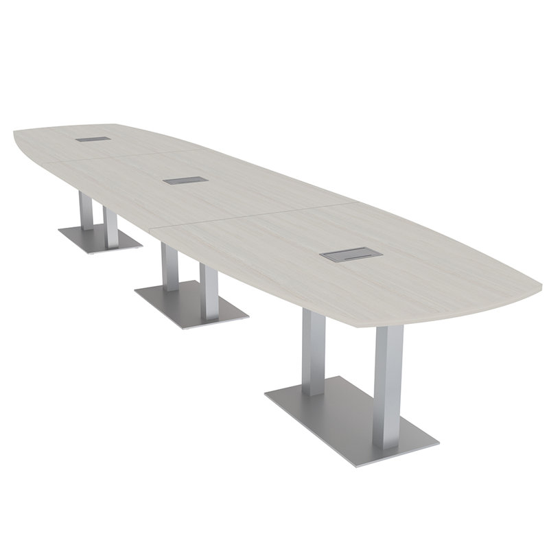 Table de réunion Arc-Boat avec base en métal double 2 modules de puissance et de données, H 30 po x l 216 po x P 48 po