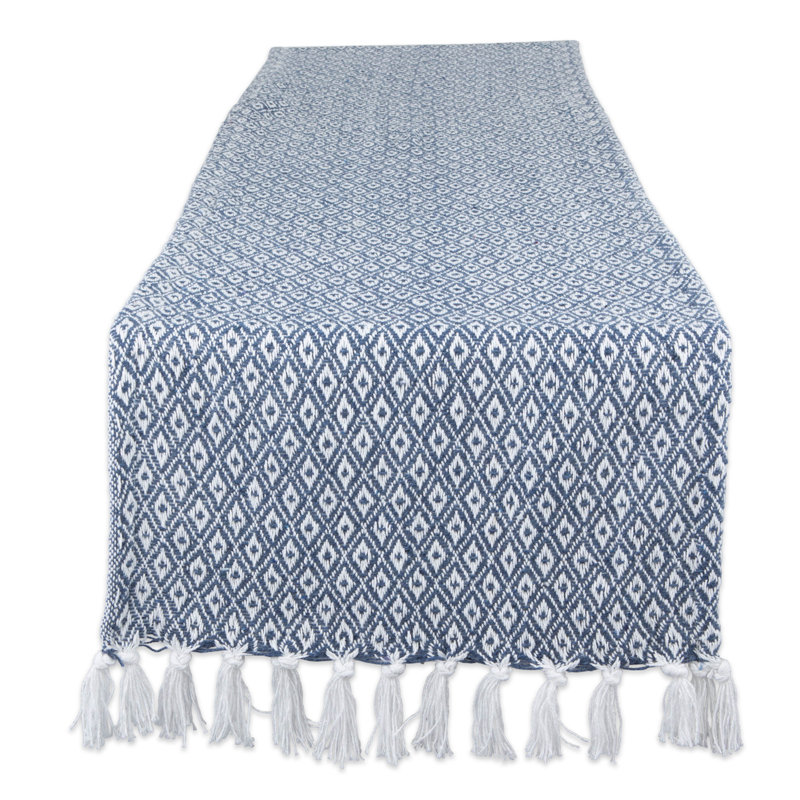 Anoka Geometric 100% Cotton Table Runner, French Blue