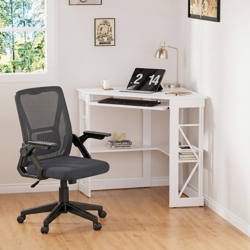 Home Office Desk Set With 1 Office Chair, Corner Desk Computer Desk With Smooth Keyboard Tray And Storage Shelves, Writing Table With Chair For Home Office, Set of 2