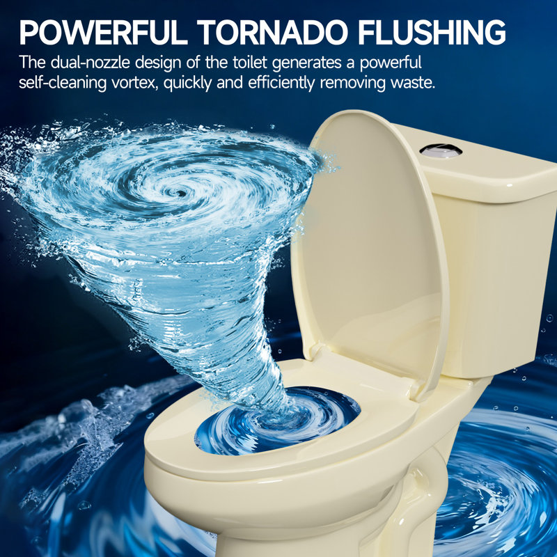 17" ADA Height Elongated Two Piece Tall Toilet for Seniors, 1.1/1.6 GPF Tornado Dual Flush, MAP 1000g, Bone, Bone