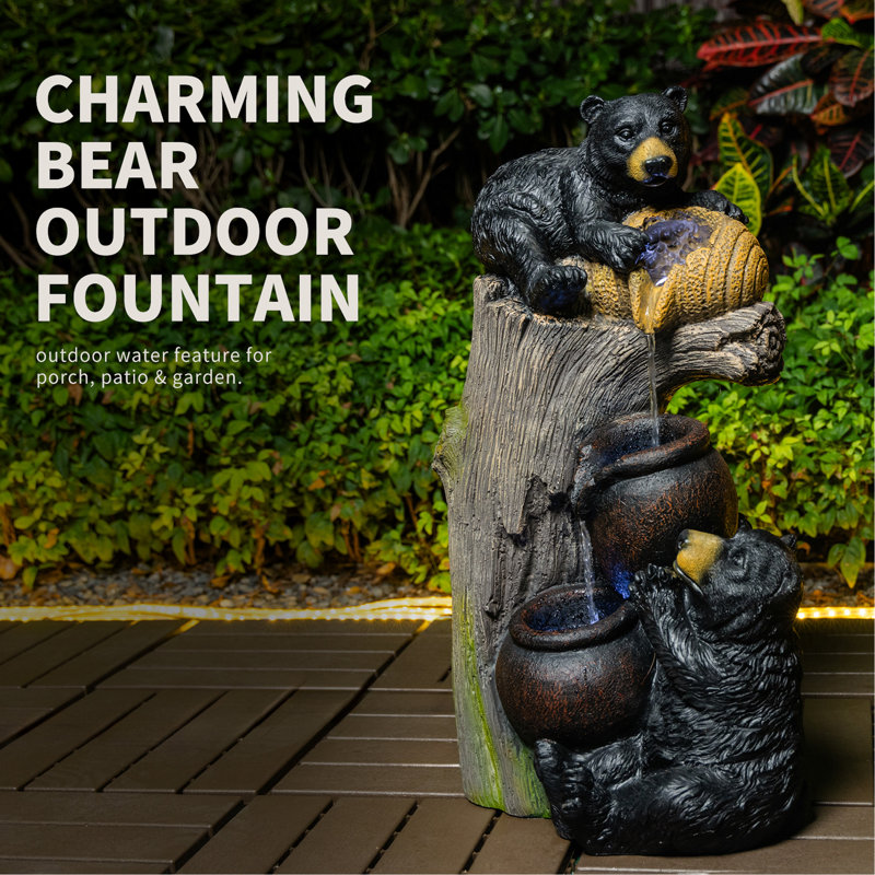 Bear Outdoor Water Fountain With LED Lights Cascading Fountains Outdoor For Patio Yard Balcony 23.62'' Garden Fountains Outdoor And Outdoor Water Fountain Decor
