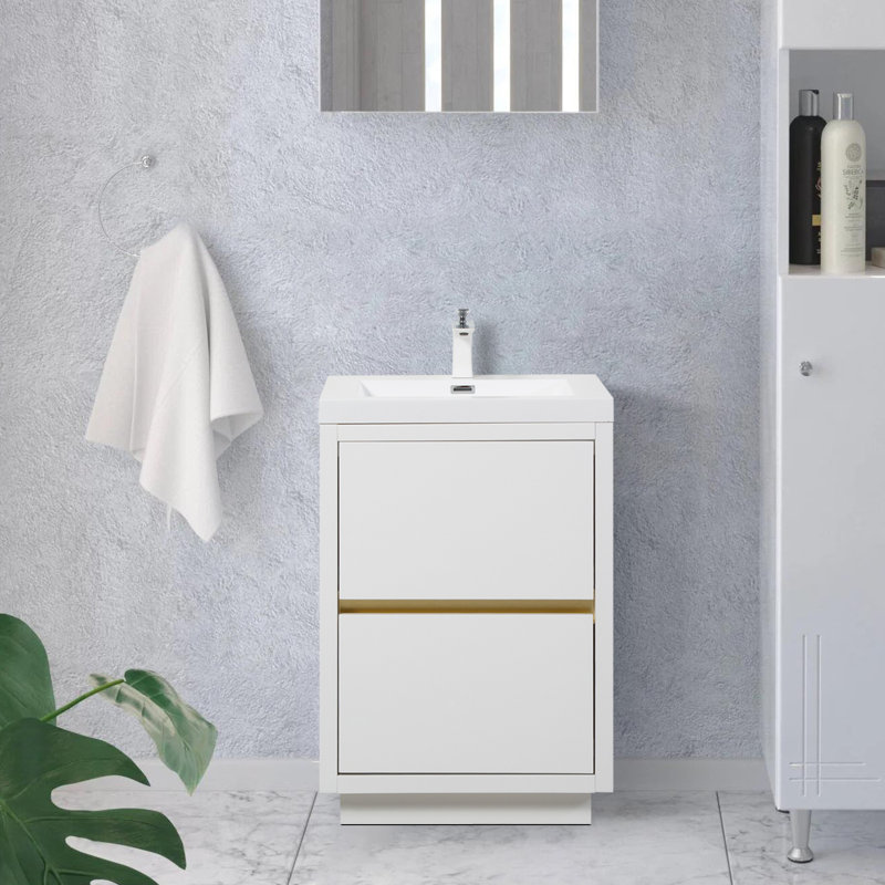 Meuble-lavabo autoportant 24 po avec lavabo 24 po, brillant, Blanc