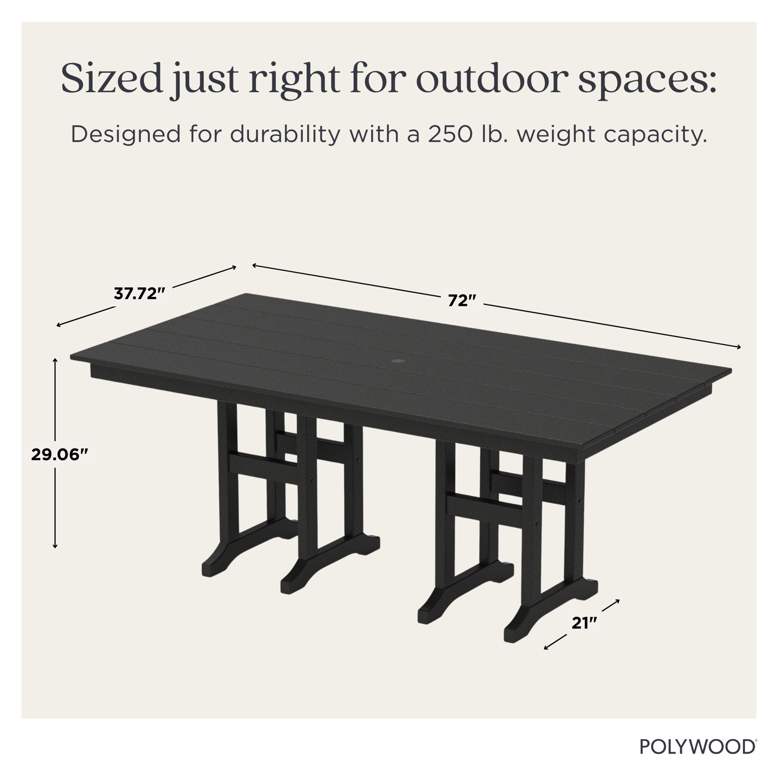 Farmhouse 37" x 72" Dining Table, Black, 29.06"H x 37.72"W x 72"L
