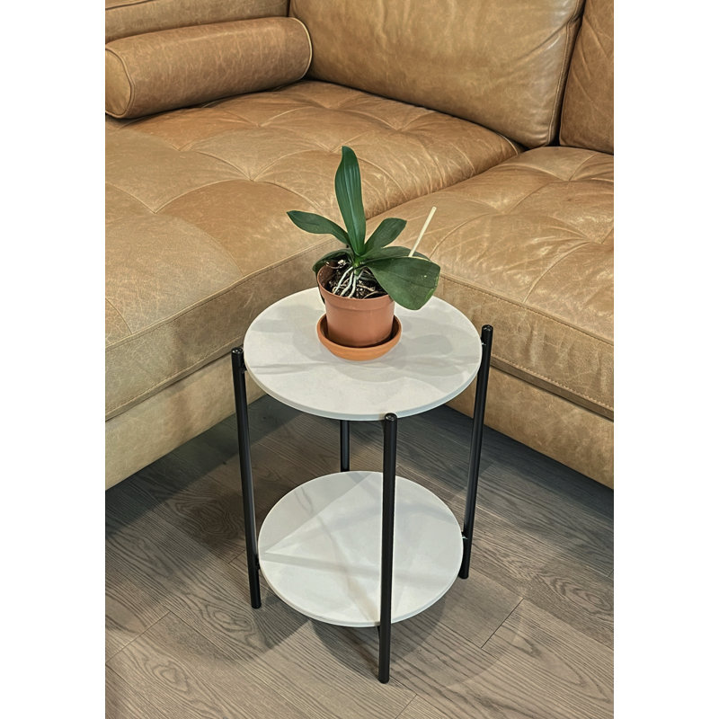 Rahn Stone Top End Table, Glass, White, White