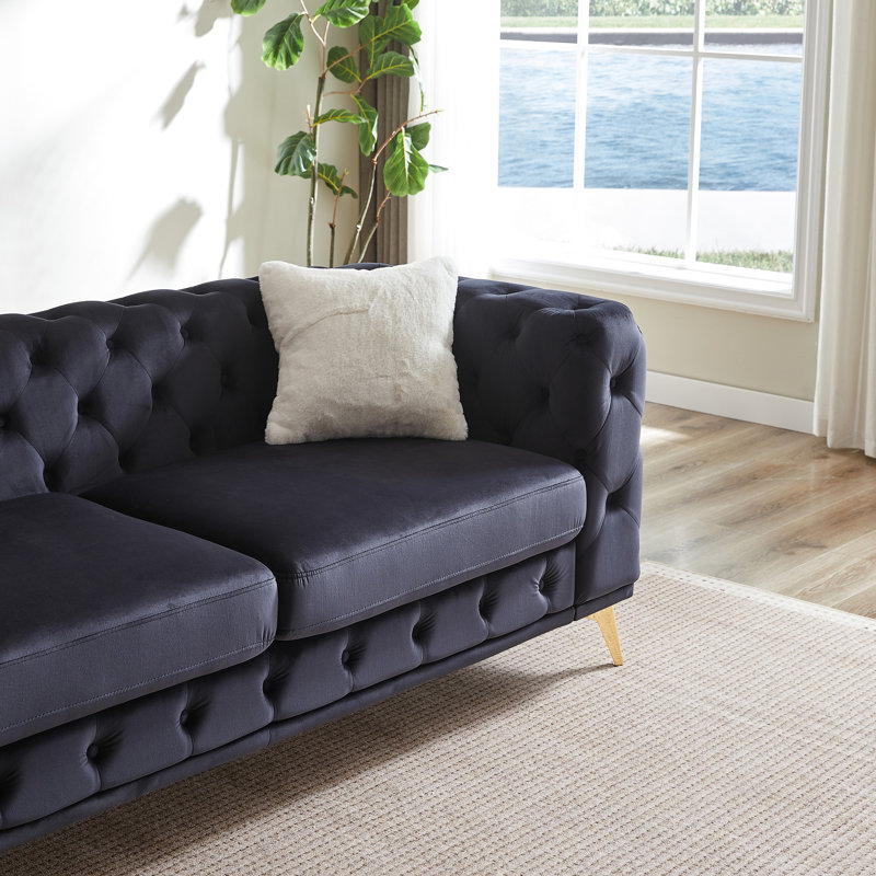 Velours noir: 3 places + 2 avec structure solide, pieds en métal et 4 coussins confortables. Pour un salon ou un bureau sophistiqué. Sièges en mousse Spring Spring