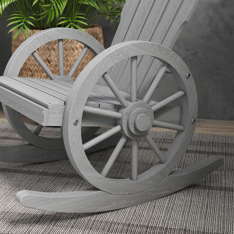 Wooden Rocking Chair, Adirondack Rocker Chair W/ Slatted Design And Oversized Back, Gray