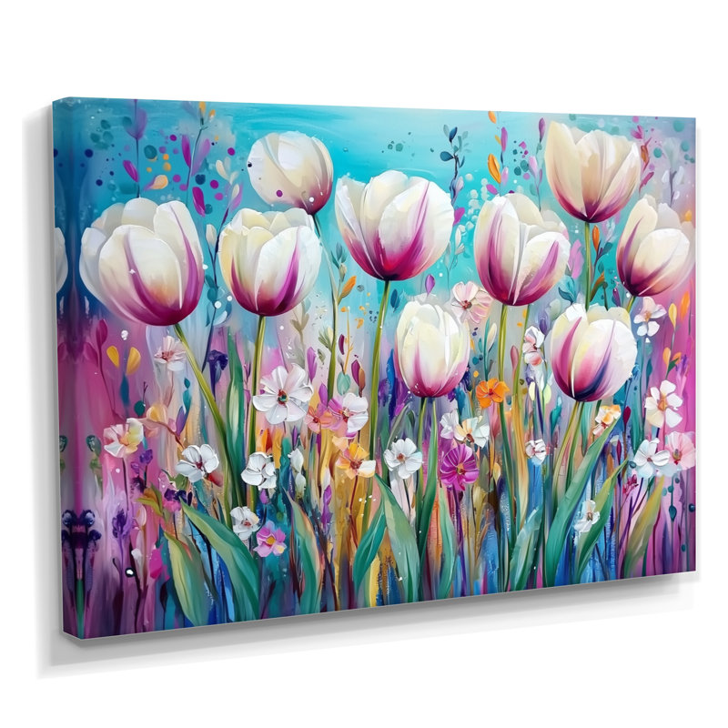 Décoration murale fantaisie champ de lavande et tulipes IV - Tulipes, Ne pas appliquer, H 12 po x l 20 po, Toile tendue