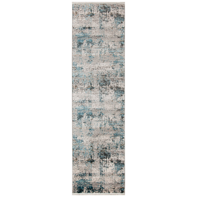 Tapis ivoire / bleu marine Mesa, Tapis de couloir 2 pi 2 po x 8 pi