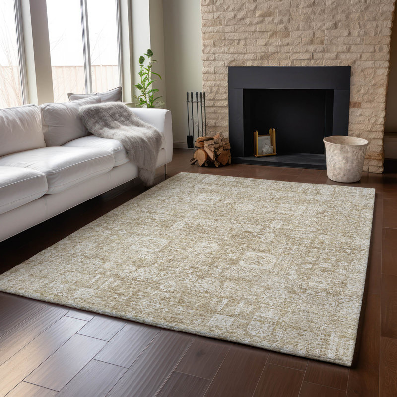 Premium Machine Washable Cerrito Beige Rug, Rectangle 3' x 5'