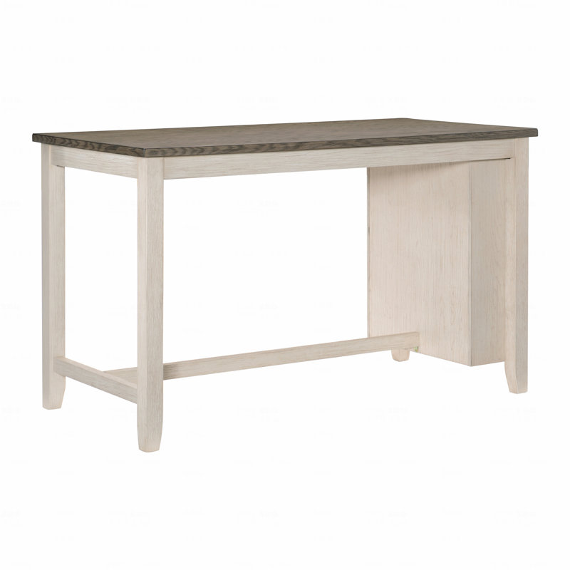Table de salle à manger à hauteur de comptoir 1 pièce avec tablettes intégrées, Blanc / Brun
