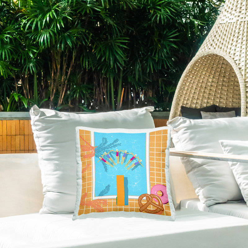 Coussin d'extérieur imprimé In Sync Pool Swimmers par Ashley Singleton