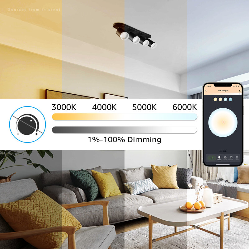 4-Light Rotatable Smart LED Track Light Kit, Dimmable Track Lighting Colour Changing with Remote
