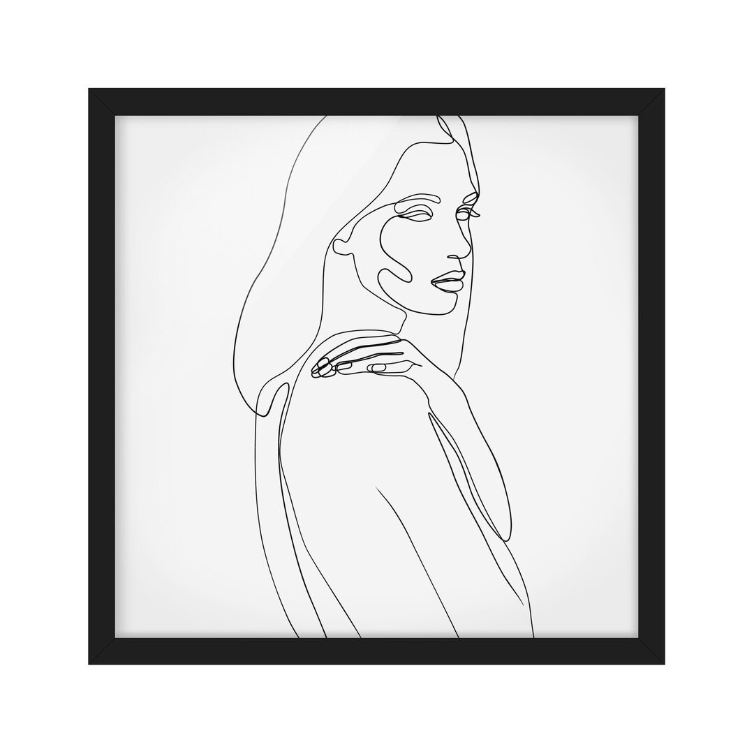 Gerahmter Kunstdruck Line Art Woman Shoulder Black White