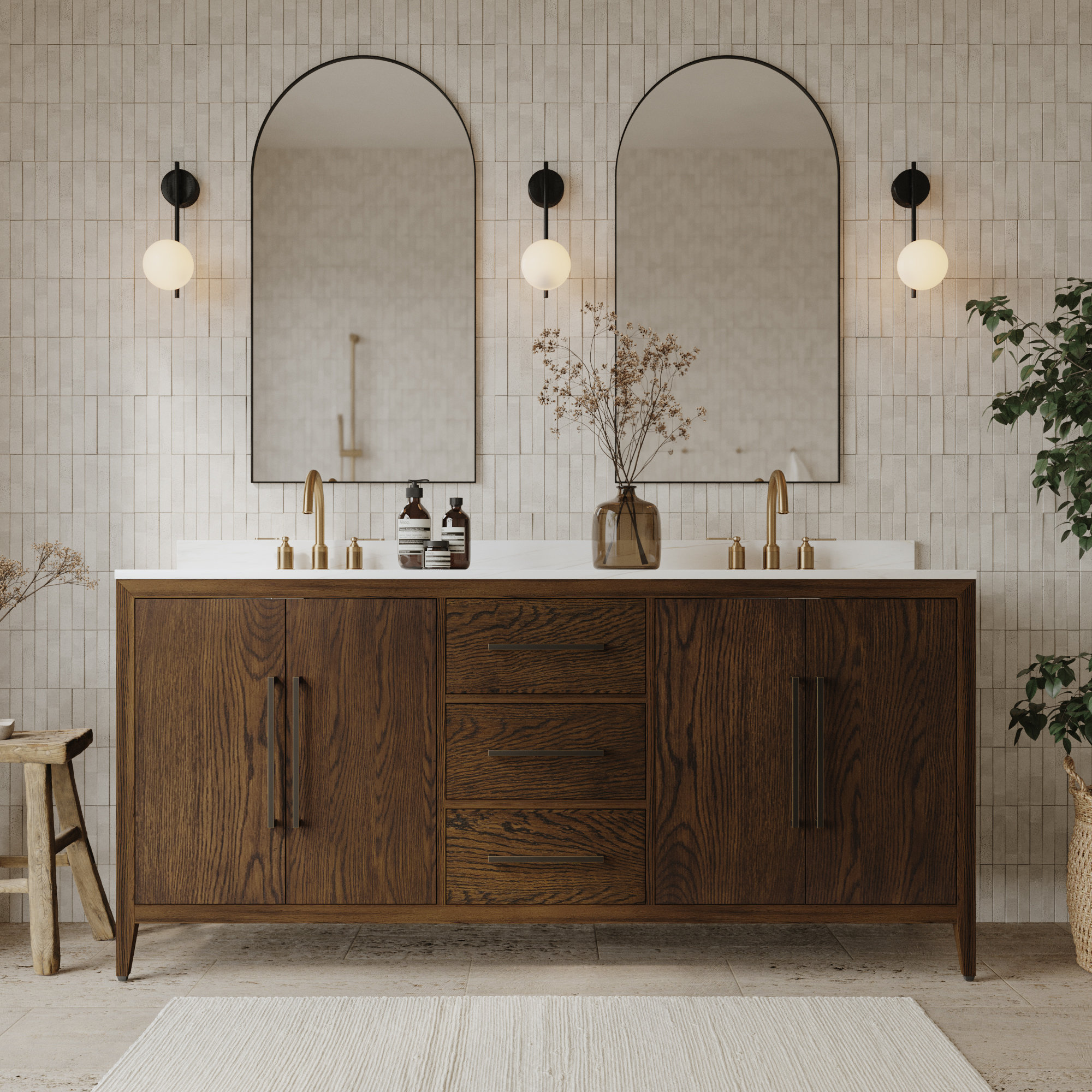 Alsup 72" Double Bathroom Vanity, Enhanced Brown Oak