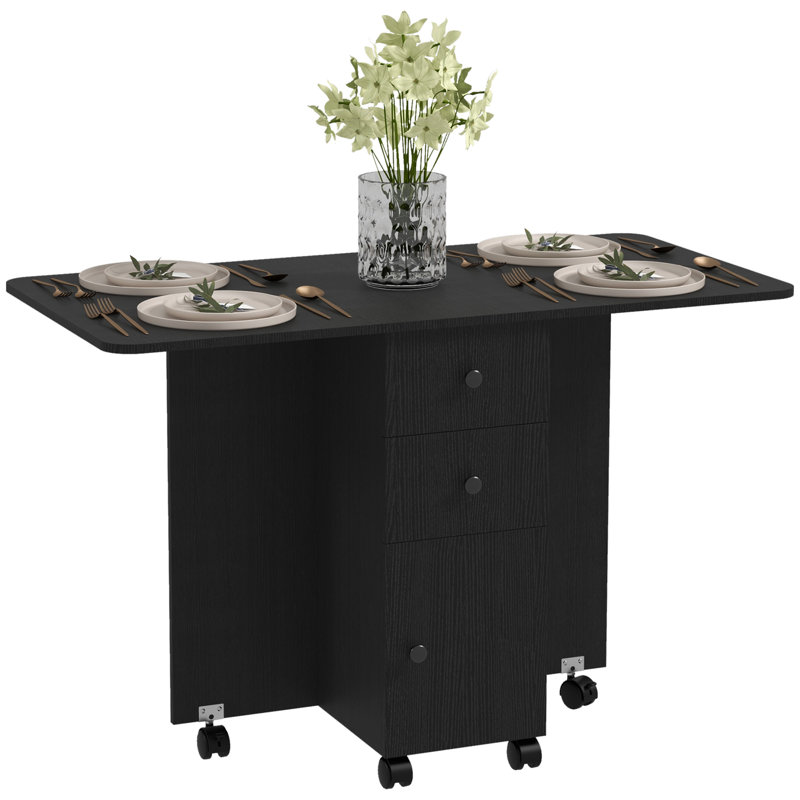 Louima Folding Dining Table for 4-6 on Wheels, Black
