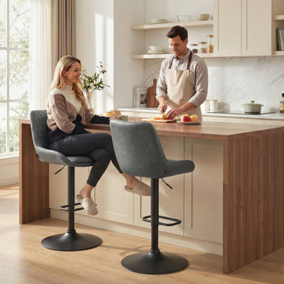 Swivel Upholstered Adjustable Height Counter Stool with Metal Frame