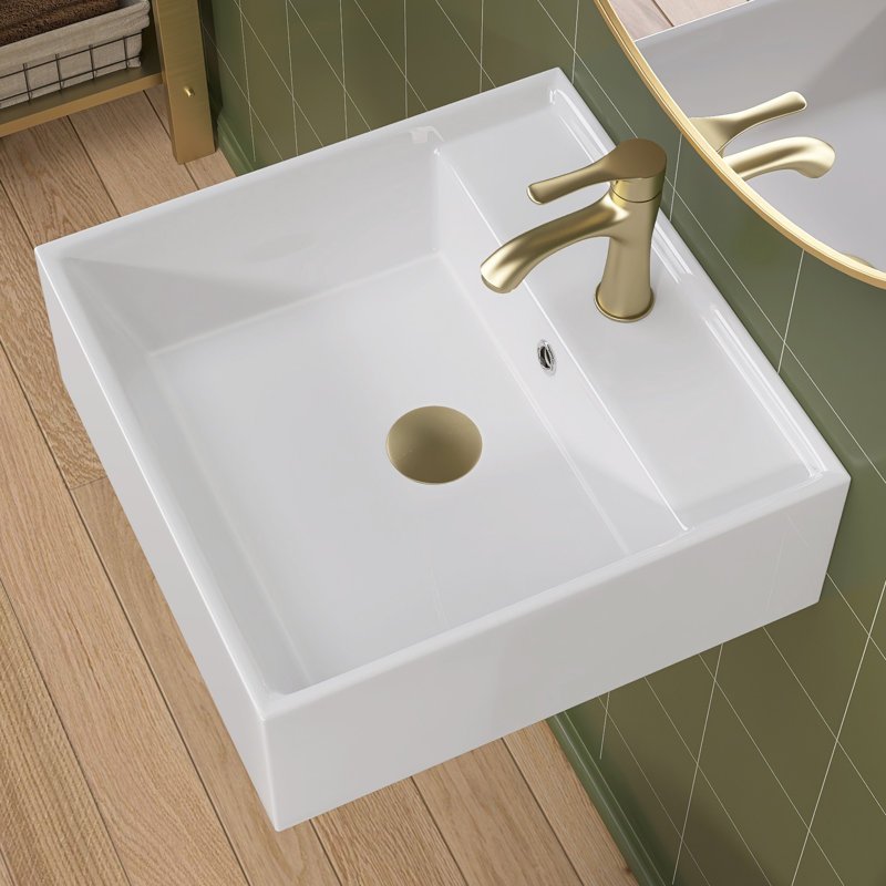 16.5 In. White Ceramic Square Wall-Mount Bathroom Sink Install Or On Countertop Vessel Basin W/ Faucet Hole And Overflowquestions & Answers
