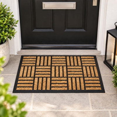 Natural Coco Coir & Rubber Backed Door Mat for Indoor and Outdoor, Non-Slip, Dirt Trapper, Durable Rubber Mat, for Front Door, Hallways, Entrance, 45 x 75 cm