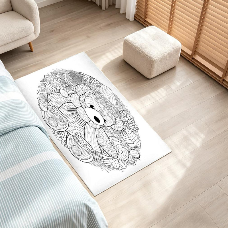 Tapis d'intérieur orange lavable à la machine, motif d'oursons à colorier de Noël, Rectangle 32 po x 47 po