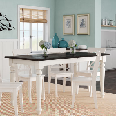 Veazey 78" Wide Country Gathering Height Dining Table with a Two-Tone Finish and Butterfly Leaf by Laurel Foundry Modern Farmhouse