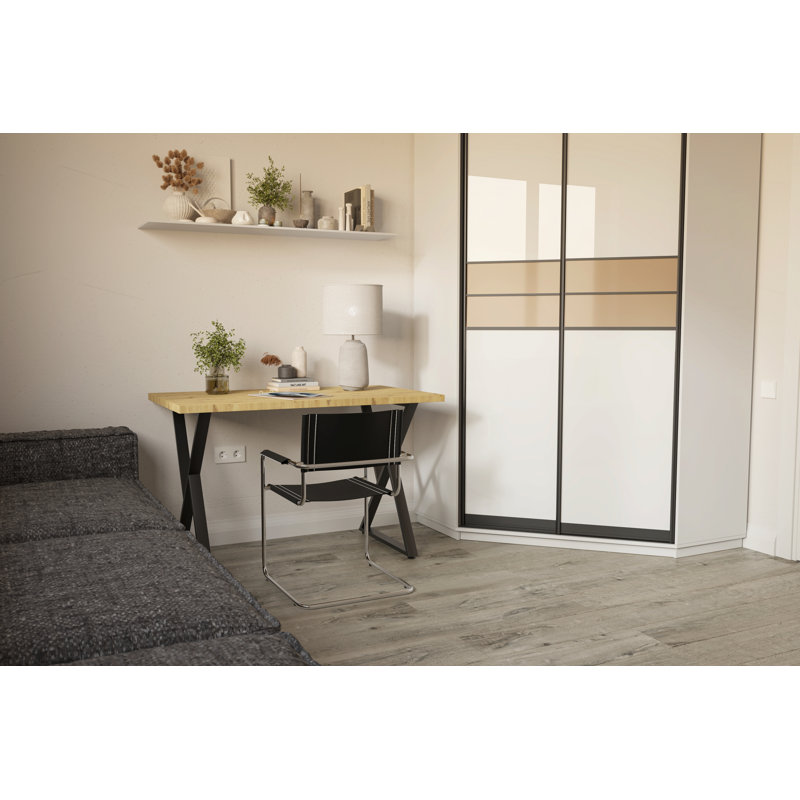 Metal Base Dining Table, Artisan Oak, 72cm H x 120cm W x 60cm D