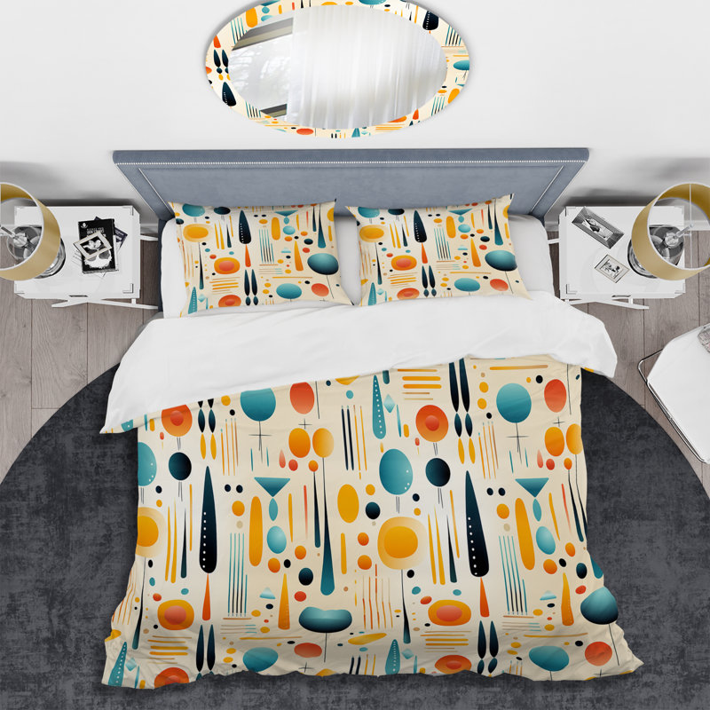 Literie Multiclor Mid Century, Housse de couette pour très grand lit et 2 très