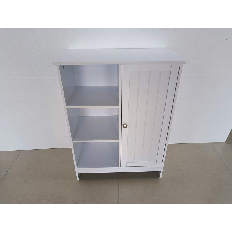 Bathroom Cabinet, Kitchen Freestanding Storage Rack, 23.62" X 11.81" X 31.5" Floor Storage Cabinet With 1 Cabinet, 3 Open Compartments, Adjustable Shelves, White