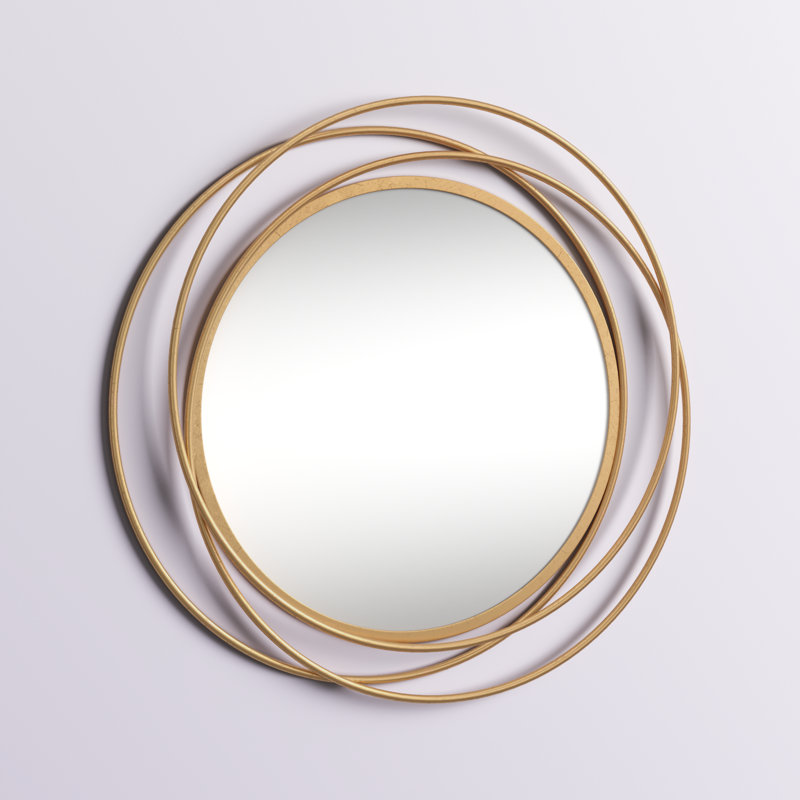 Metal Round Wall Mirror with Overlapping Circles, Gold