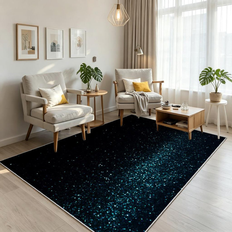 Tapis transparent clair lavable à la machine, lumières abstraites turquoise, Rectangle 71 po x 98 po