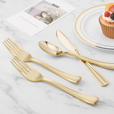200-piece Gold Plastic Silverware Set