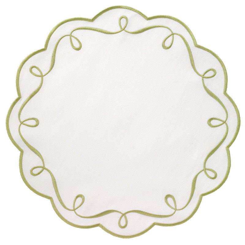 Ribbon Twirl Cotton Blend Scalloped Placemats, Willow