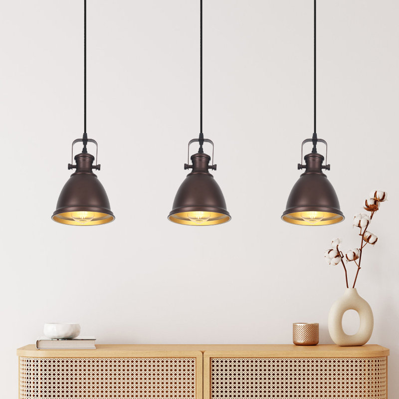 Ensemble de 3 luminaires suspendus vintage bruns pour îlot de cuisine 6,5 po Kitchen Island, hauteur réglable, luminaire suspendu pour salle à manger, salon, lavabo, bar