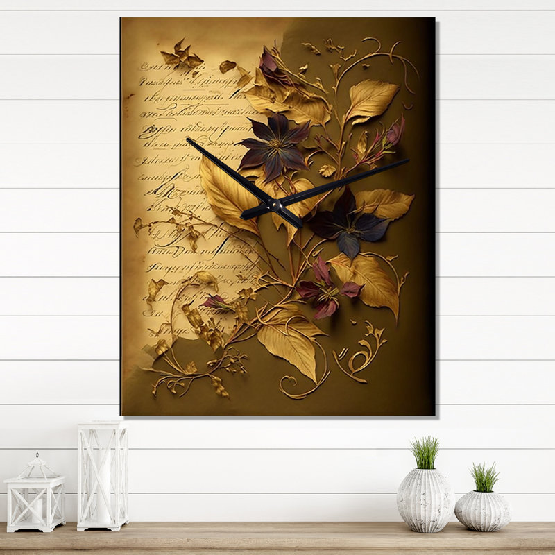 Horloge murale rétro avec fleurs sauvages séchées, H 32 po x l 24 po x P 1 po
