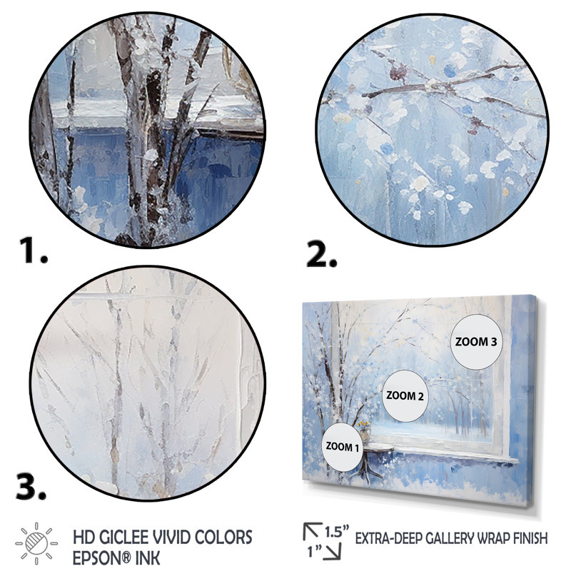 «Winter Landscape Snowfall Forest II - Winter Landscape», art mural, Cadre flottant noir, H 16 po x l 32 po x P 1 po